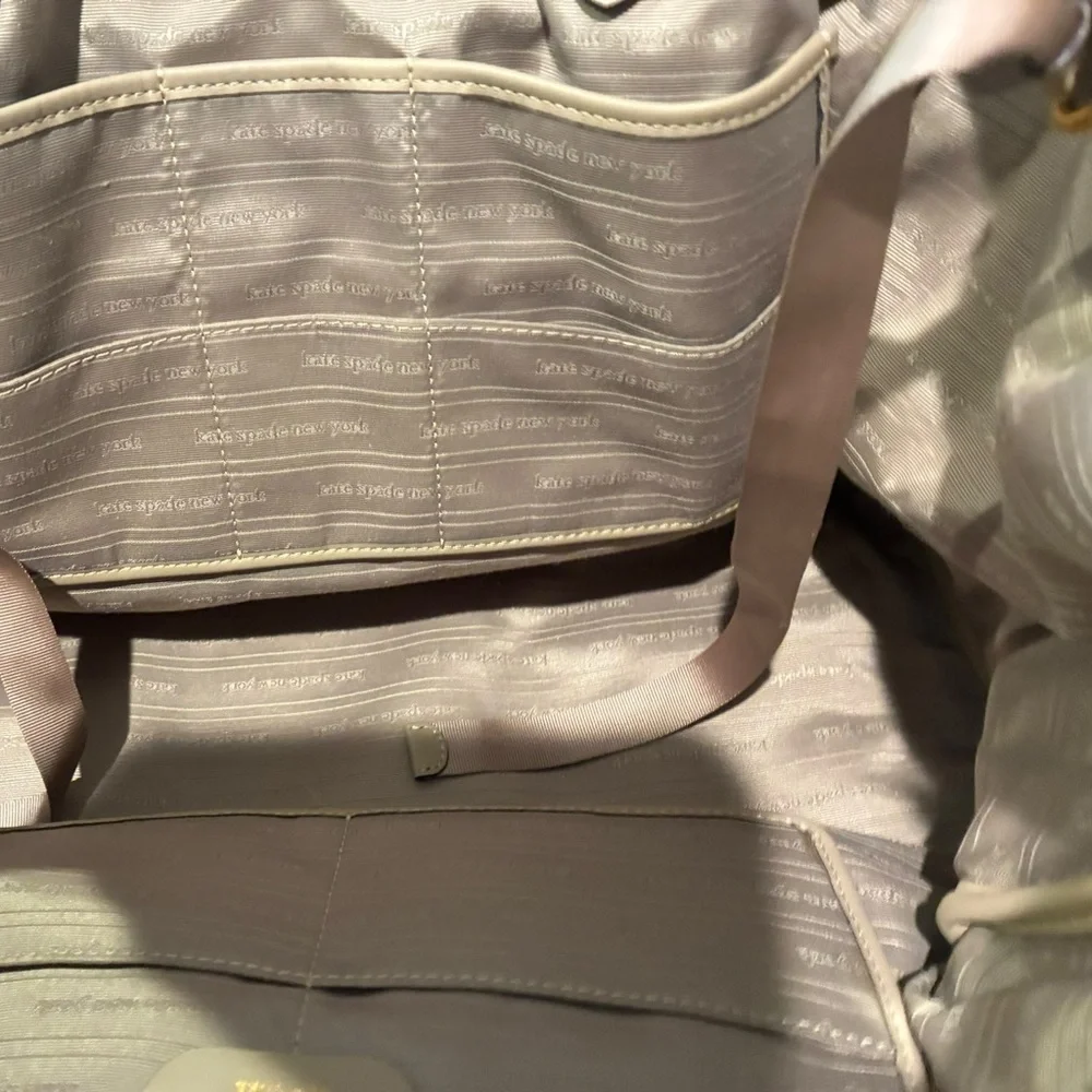 Kate Spade Everything Racing Stripe Faux Shearling Large Tote EUC - Picture 10 of 16